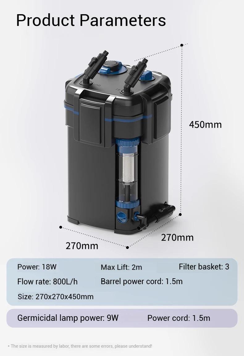 High powered canister filter with uv light for algea control and easy clean prefilter  - model ywy 800
