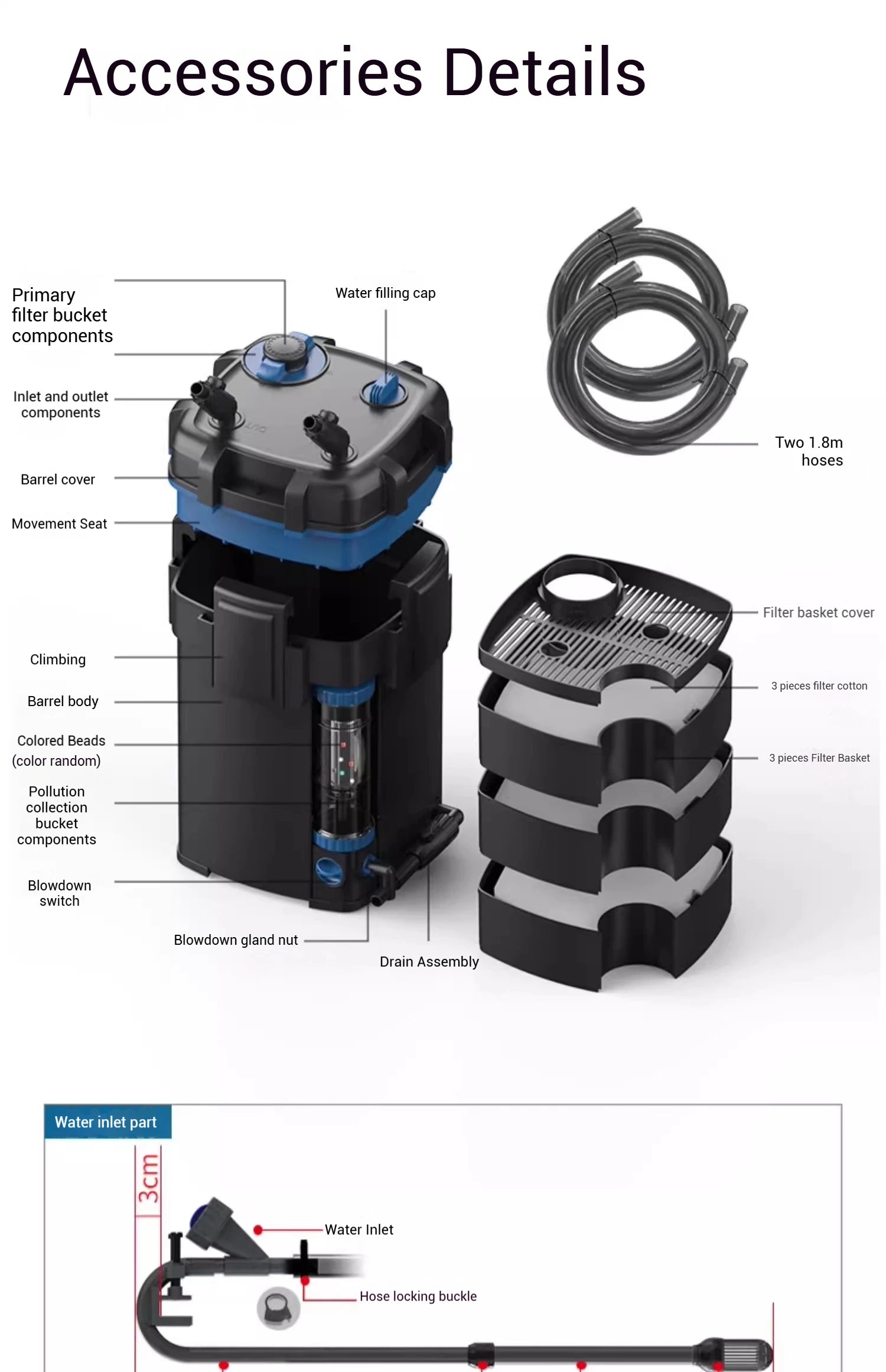 High powered canister filter with uv light for algea control and easy clean prefilter  - model ywy 800